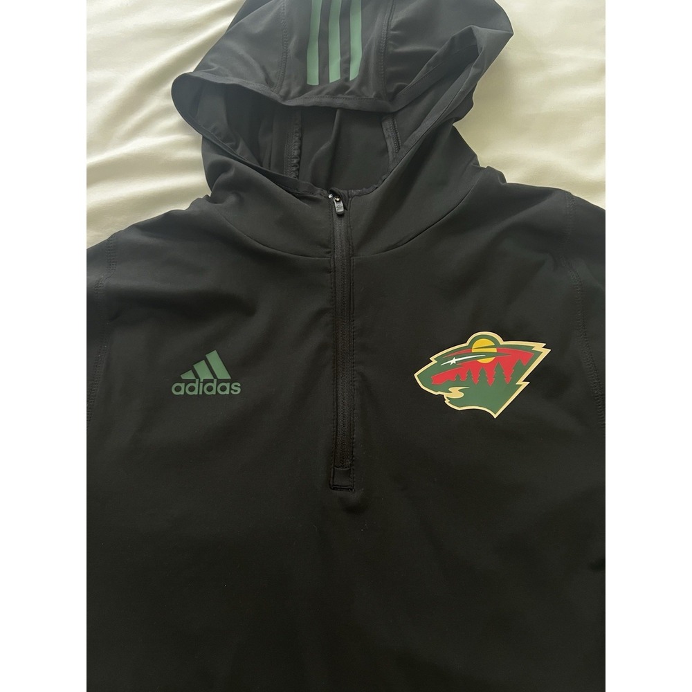 Adidas Minnesota Wild 1/4 Zip Men's Large Black Pullover Jacket NHL Hockey (172)